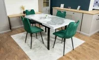 Set Masă Living Extensibilă Blat Ceramic KJT416 Alb-Cappuccino cu 4 Scaune KJC0358 Verzi