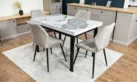 Set Masă Living Extensibilă Blat Ceramic KJT416 Alb-Cappuccino cu 4 Scaune KJC104 Bej