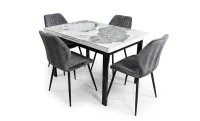 Set Masă Living Extensibilă Blat Ceramic KJT416 Alb-Cappuccino cu 4 Scaune KJC104 Gri