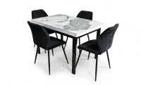 Set Masă Living Extensibilă Blat Ceramic KJT416 Alb-Cappuccino cu 4 Scaune KJC104 Negre 1