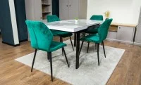 Set Masă Living Extensibilă Blat Ceramic KJT416 Alb-Cappuccino cu 4 Scaune KJC104 Verzi