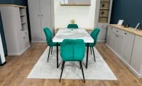 Set Masă Living Extensibilă Blat Ceramic KJT416 Alb-Cappuccino cu 4 Scaune KJC104 Verzi 6