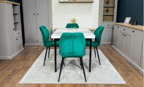 Set Masă Living Extensibilă Blat Ceramic KJT416 Alb-Cappuccino cu 4 Scaune KJC104 Verzi