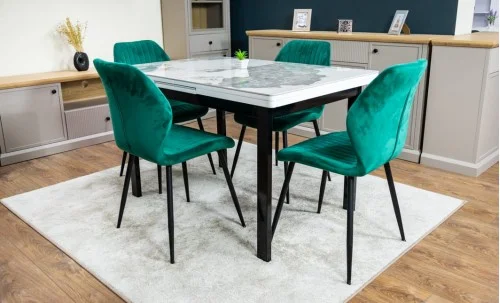 Set Masă Living Extensibilă Blat Ceramic KJT416 Alb-Cappuccino cu 4 Scaune KJC104 Verzi