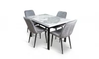 Set Masă Living Extensibilă Blat Ceramic KJT416 Alb-Cappuccino cu 4 Scaune KJC176 Gri