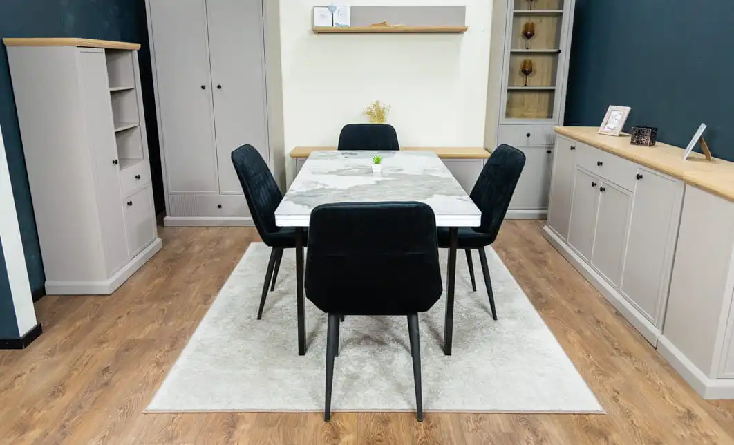 Set Masă Living Extensibilă Blat Ceramic KJT416 Alb-Cappuccino cu 4 Scaune KJC176 Negre 6