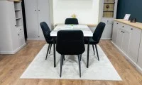 Set Masă Living Extensibilă Blat Ceramic KJT416 Alb-Cappuccino cu 4 Scaune KJC176 Negre 9