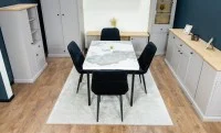 Set Masă Living Extensibilă Blat Ceramic KJT416 Alb-Cappuccino cu 4 Scaune KJC176 Negre 8