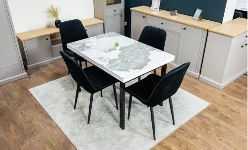 Set Masă Living Extensibilă Blat Ceramic KJT416 Alb-Cappuccino cu 4 Scaune KJC176 Negre