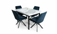 Set Masă Living Extensibilă Blat Ceramic KJT416 Alb-Cappuccino cu 4 Scaune KJC0356 Negre