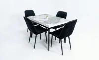 Set Masă Living Extensibilă Blat Ceramic KJT416 Alb-Cappuccino cu 4 Scaune KJC176 Negre