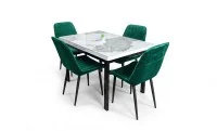 Set Masă Living Extensibilă Blat Ceramic KJT416 Alb-Cappuccino cu 4 Scaune KJC176 Verzi