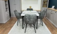 Set Masă Living Extensibilă Blat Ceramic KJT416 Alb-Cappuccino cu 4 Scaune KJC4343 Gri Deschis 6