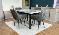 Set Masă Living Extensibilă Blat Ceramic KJT416 Alb-Cappuccino cu 4 Scaune KJC4343 Gri Deschis 5