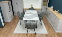Set Masă Living Extensibilă Blat Ceramic KJT416 Alb-Cappuccino cu 4 Scaune KJC4343 Gri Deschis 9