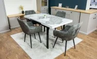 Set Masă Living Extensibilă Blat Ceramic KJT416 Alb-Cappuccino cu 4 Scaune KJC4343 Gri Deschis 3