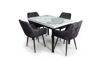 Set Masă Living Extensibilă Blat Ceramic KJT416 Alb-Cappuccino cu 4 Scaune KJC4343 Gri Închis 1