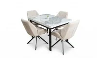 Set Masă Living Extensibilă Blat Ceramic KJT416 Alb-Cappuccino cu 4 Scaune KJC4347 Bej 1