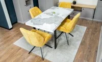 Set Masă Living Extensibilă Blat Ceramic KJT416 Alb-Cappuccino cu 4 Scaune KJC4347 Galbene