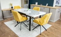 Set Masă Living Extensibilă Blat Ceramic KJT416 Alb-Cappuccino cu 4 Scaune KJC4347 Galbene 5