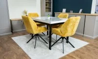 Set Masă Living Extensibilă Blat Ceramic KJT416 Alb-Cappuccino cu 4 Scaune KJC4347 Galbene 3