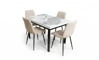 Set Masă Living Extensibilă Blat Ceramic KJD416 Alb-Cappuccino cu 4 Scaune KJC5341 Bej 1