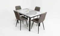 Set Masă Living Extensibilă Blat Ceramic KJD416 Alb-Cappuccino cu 4 Scaune KJC5341 Maro