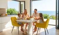 Set Masă Living Extensibilă KJT380 Blat Lucios Alb cu 4 Scaune KJC38 Galbene 9