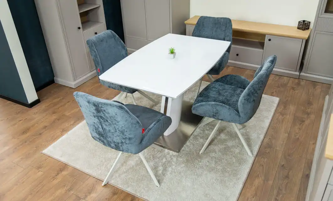 Set Masă Living Extensibilă KJT380 Blat Lucios Alb cu 4 Scaune Rotative DCM0104CS Gri 5