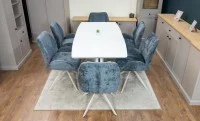 Set Masă Living Extensibilă KJT380 Blat Lucios Alb cu 6 Scaune Rotative DCM0104CS Gri 7