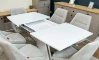 Set Masă Living Extensibilă KJT380 Blat Lucios Alb cu 6 Scaune Rotative DCM0108CS Gri Deschis 9