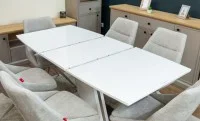 Set Masă Living Extensibilă KJT380 Blat Lucios Alb cu 6 Scaune Rotative DCM0108CS Gri Deschis 10