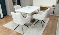 Set Masă Living Extensibilă KJT380 Blat Lucios Alb cu 4 Scaune DCM0112AS Bej 4
