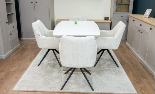 Set Masă Living Extensibilă KJT380 Blat Lucios Alb cu 4 Scaune DCM0112AS Bej