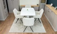 Set Masă Living Extensibilă KJT380 Blat Lucios Alb cu 4 Scaune DCM0112AS Bej 7
