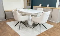 Set Masă Living Extensibilă KJT380 Blat Lucios Alb cu 4 Scaune DCM0112AS Bej 2