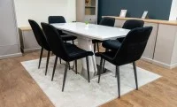 Set Masă Living Extensibilă KJT380 Blat Lucios Alb cu 6 Scaune Tapițate KJC176 Negre 2