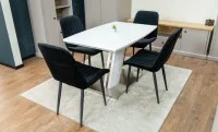 Set Masă Living Extensibilă KJT380 Blat Lucios Alb cu 4 Scaune Tapițate KJC176 Negre 4