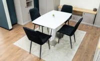 Set Masă Living Extensibilă KJT380 Blat Lucios Alb cu 4 Scaune Tapițate KJC176 Negre 5