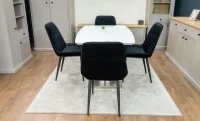 Set Masă Living Extensibilă KJT380 Blat Lucios Alb cu 4 Scaune Tapițate KJC176 Negre 6