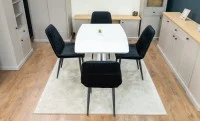 Set Masă Living Extensibilă KJT380 Blat Lucios Alb cu 4 Scaune Tapițate KJC176 Negre 7