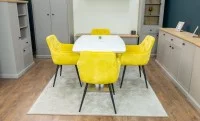 Set Masă Living Extensibilă KJT380 Blat Lucios Alb cu 4 Scaune KJC38 Galbene 6