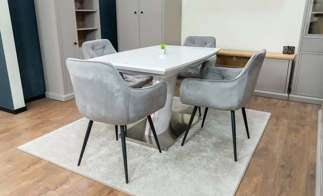 Set Masă Living Extensibilă KJT380 Blat Lucios Alb cu 4 Scaune KJC38 Gri 3