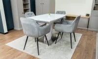 Set Masă Living Extensibilă KJT380 Blat Lucios Alb cu 4 Scaune KJC38 Gri 3