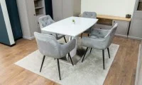 Set Masă Living Extensibilă KJT380 Blat Lucios Alb cu 4 Scaune KJC38 Gri 4