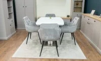 Set Masă Living Extensibilă KJT380 Blat Lucios Alb cu 4 Scaune KJC38 Gri 6