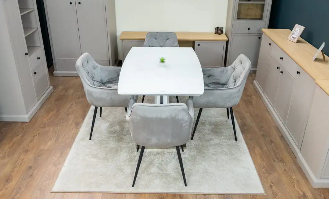 Set Masă Living Extensibilă KJT380 Blat Lucios Alb cu 4 Scaune KJC38 Gri 7