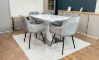 Set Masă Living Extensibilă KJT380 Blat Lucios Alb cu 4 Scaune KJC38 Gri 2