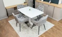 Set Masă Living Extensibilă KJT380 Blat Lucios Alb cu 4 Scaune KJC38 Gri 1
