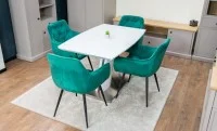 Set Masă Living Extensibilă KJT380 Blat Lucios Alb cu 4 Scaune KJC38 Verzi 5